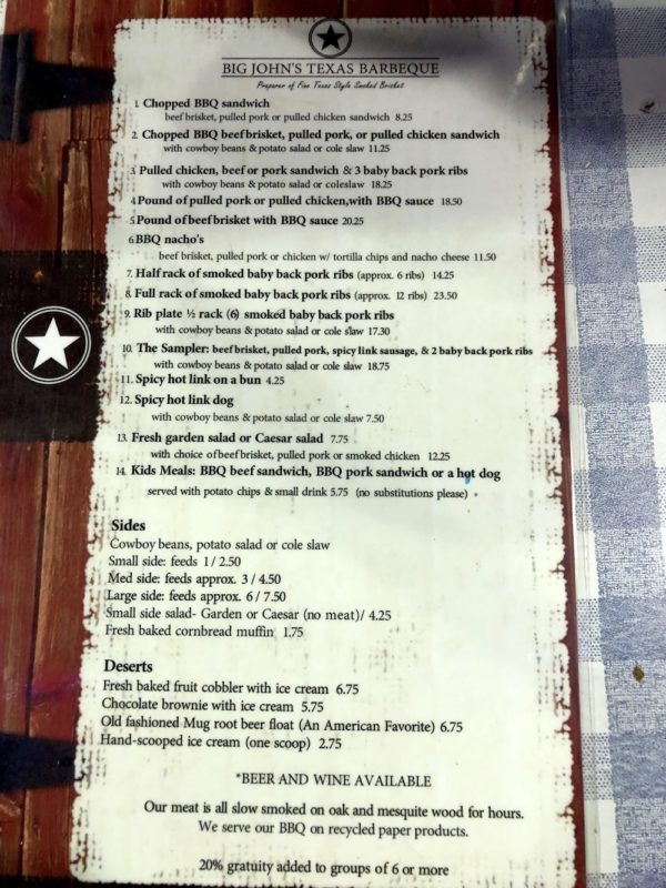 Big John's Texas BBQ page